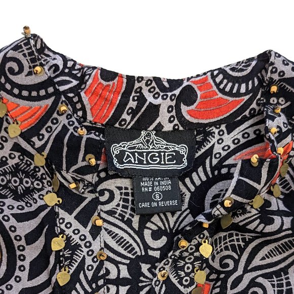 Angie Dress Tunic Top Paisley V-Neck Boho Festival Gray Red Women's Size Small - Picture 2 of 3